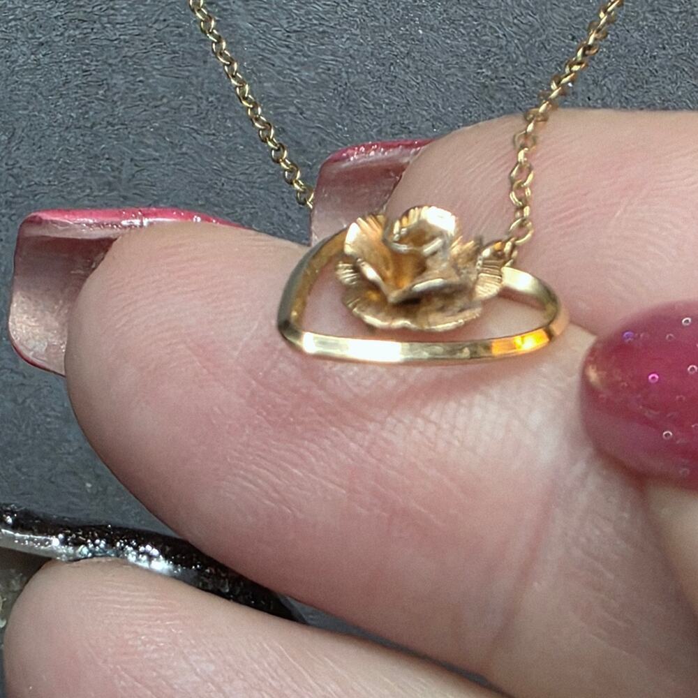 Vintage Krementz Heart Pendant Necklace Rose Floral Gold Filled 445 - Picture 4 of 7